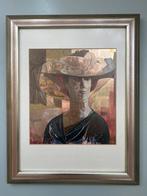 Isa van der zee kunstdruk schilderij goud druk vrouw hoed, Antiek en Kunst, Kunst | Schilderijen | Klassiek, Ophalen of Verzenden