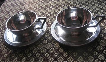 Zilveren Deco Thee kopjes set. Delheid Freres, Brussel beschikbaar voor biedingen