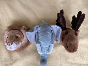 Dierenkoppen Leeuw, Eland & Olifant - Knuffels beschikbaar voor biedingen