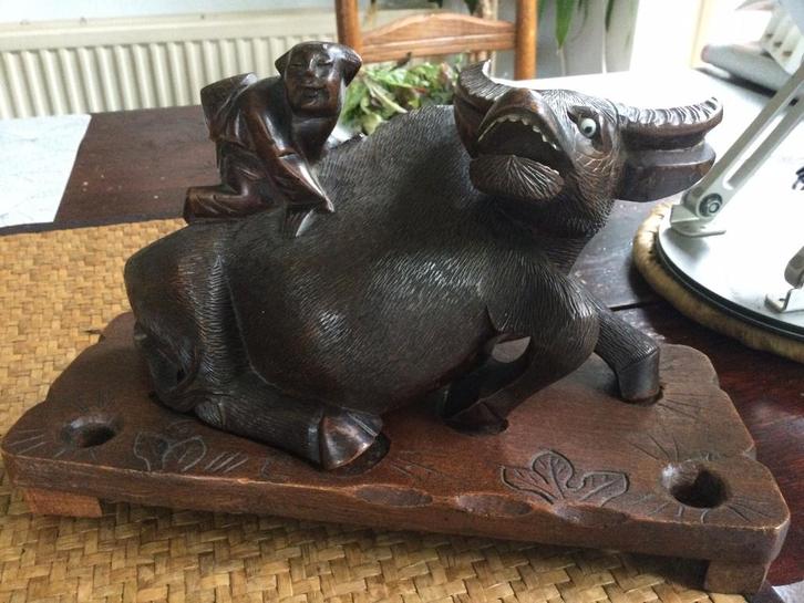 Japans Okimono beeld buffel met man, Antiek en Kunst, Kunst | Niet-Westerse kunst, Ophalen of Verzenden