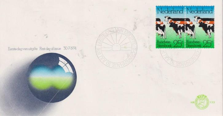 Nederland 1974 E133 Stamboek runderen in paar z.a., Postzegels en Munten, Postzegels | Eerstedagenveloppen, Onbeschreven, Nederland