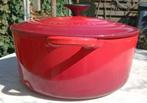 Vintage LE CREUSET pan met deksel Ø24 cm kersenrood (G293), Gietijzer, Ophalen of Verzenden, Zo goed als nieuw, Keramische plaat