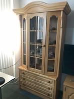 Buffet / vitrinekast met verlichting en inhoud, Ophalen, Gebruikt, Eikenhout, 50 tot 100 cm