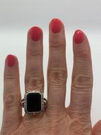S769 Prachtige zilveren onyx ring maat 20,75, Sieraden, Tassen en Uiterlijk, Antieke sieraden, Ophalen of Verzenden, Zilver, Ring