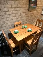 Grenen eettafel met 4 stoelen, Huis en Inrichting, Stoelen, Ophalen, Gebruikt, Bruin, Vier