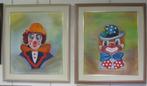 handgeschilderd, set grote doeken, CLOWNS, ik steun KIKA, Antiek en Kunst, Ophalen