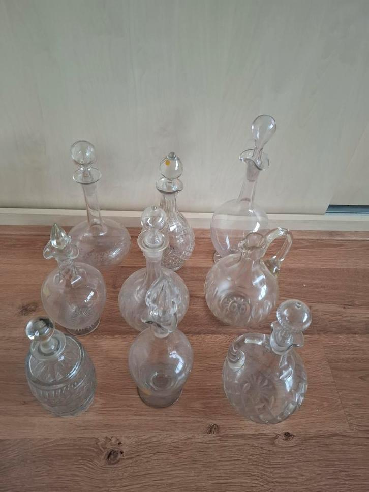 9x Antieke Kristallen Karaffen diverse met Stolpen, Antiek en Kunst, Antiek | Glas en Kristal, Ophalen of Verzenden