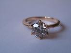GOUD -GOUDEN RING m NAT. BRILJANT VAN  1,12 CRT +CERTIFICAAT, Verzenden, Zo goed als nieuw, 17 tot 18, Met edelsteen