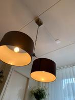 Moderne RVS Hanglamp met Twee stoffen Lampenkappen, Ophalen, Modern Klassiek koloniaal, Zo goed als nieuw, Metaal