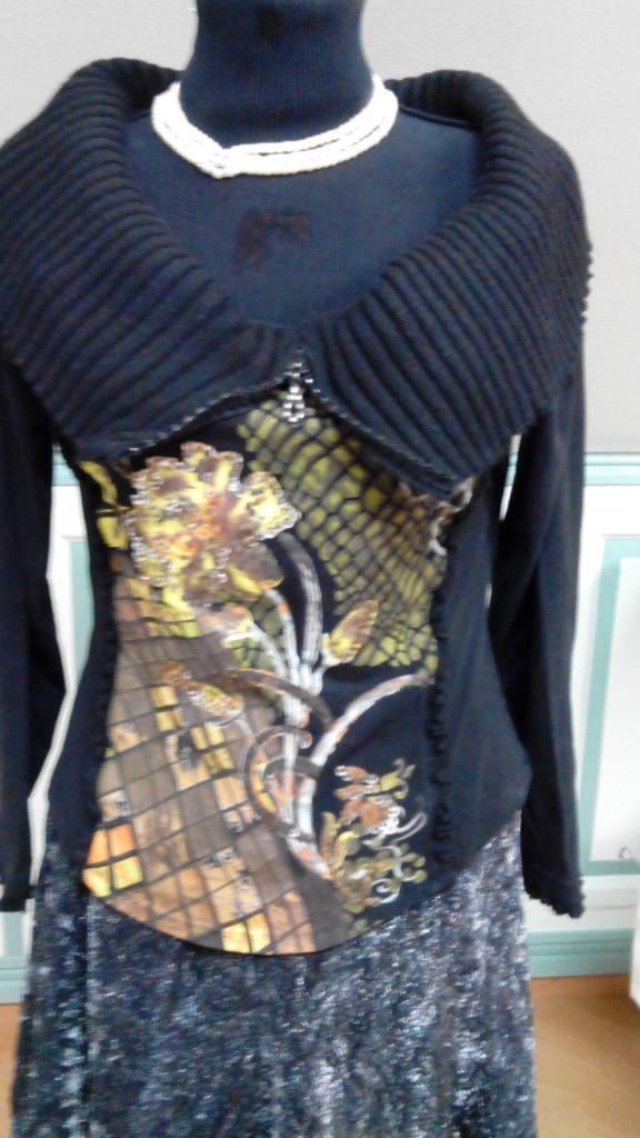 Prachtige trui Tauri met grote kraag mt 40 zwart geel groen, Kleding | Dames, Truien en Vesten, Zo goed als nieuw, Maat 38/40 (M)