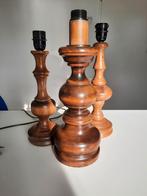 Vintage lampenvoet set van 3 hout rond groot, Huis en Inrichting, Lampen | Tafellampen, Minder dan 50 cm, Ophalen of Verzenden