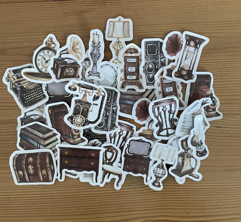 Vintage antieke meubels thema stickers, Hobby en Vrije tijd, Stickers en Plaatjes, Verzenden, Nieuw, Meerdere stickers