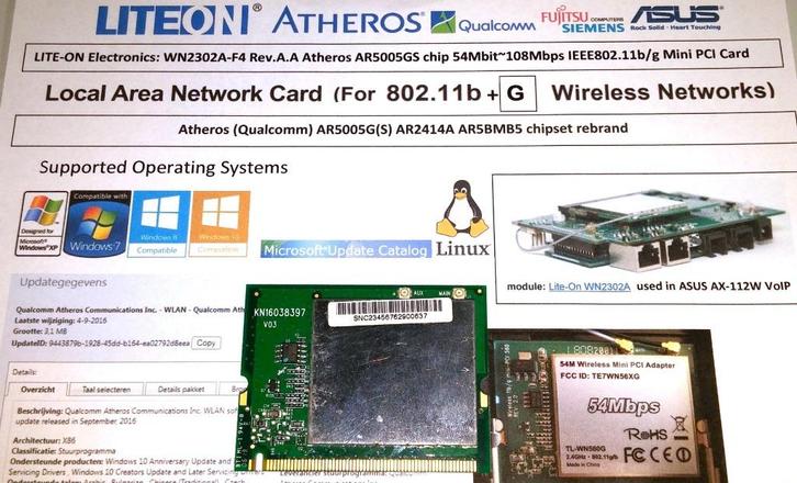 Lite-On WN2302A-F4 Atheros AR5005GS Mini PCI netwerkkaart, Computers en Software, Netwerkkaarten, Zo goed als nieuw, Intern, Ophalen of Verzenden