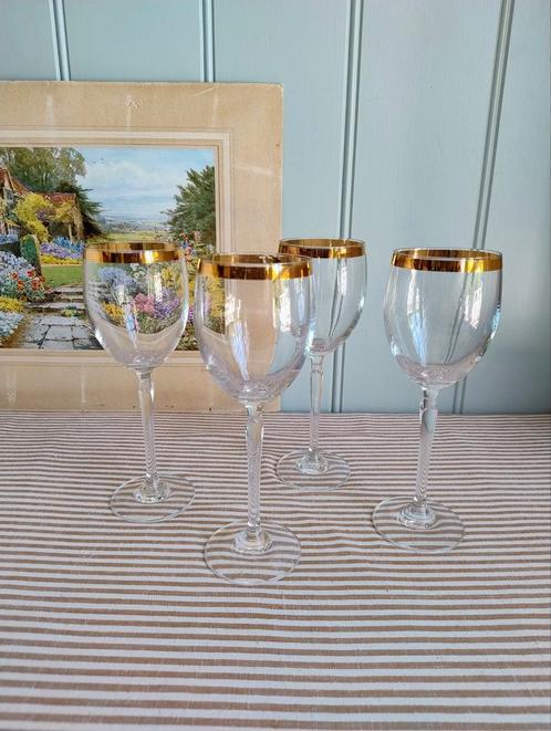 Prachtig! Set 4x kristal glas met gouden randje, Antiek en Kunst, Antiek | Glas en Kristal, Ophalen of Verzenden
