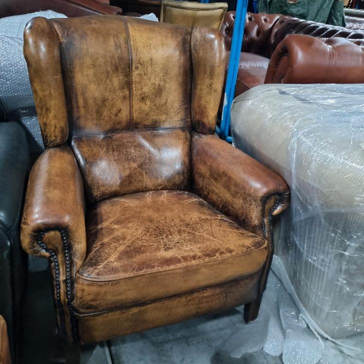 Vintage Schapenleren oor fauteuil + BEZORGING GRATIS, Huis en Inrichting, Fauteuils, Gebruikt, Leer, 75 tot 100 cm, 75 tot 100 cm