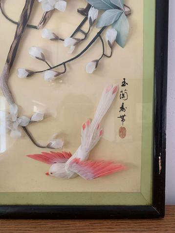 Vintage Chinese Muurdecoratie Vogel & Bloemen beschikbaar voor biedingen