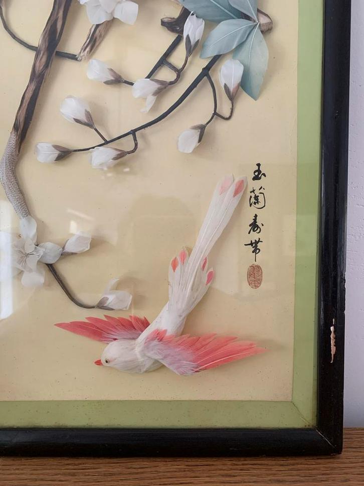 Vintage Chinese Muurdecoratie Vogel & Bloemen, Antiek en Kunst, Kunst | Overige Kunst, Ophalen of Verzenden