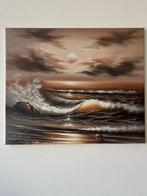 Schilderij zeezicht met ondergaande zon, Antiek en Kunst, Kunst | Schilderijen | Abstract, Ophalen of Verzenden