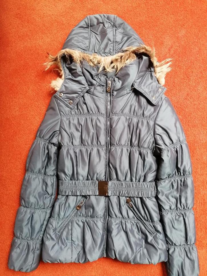Winterjas blauw met grijzige gloed mt M, Kleding | Dames, Jassen | Winter, Zo goed als nieuw, Maat 38/40 (M), Blauw, Ophalen of Verzenden