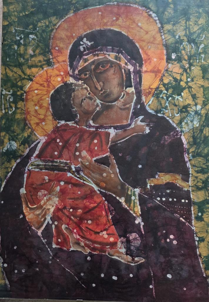 Batik Maria met kind, Verzamelen, Religie, Zo goed als nieuw, Christendom | Katholiek, Overige typen, Ophalen