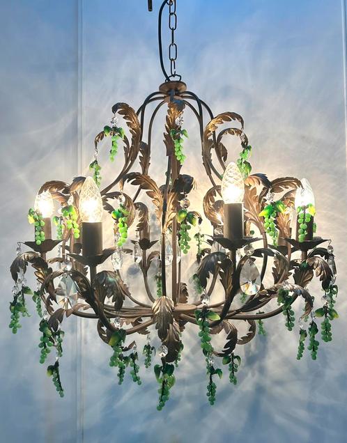 XL Murano groene druiven kroonluchter hanglamp kristal, Huis en Inrichting, Lampen | Kroonluchters, Ophalen of Verzenden
