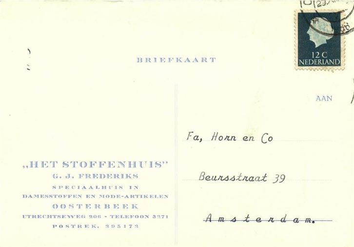 Het Stoffenhuis, Oosterbeek - 12.1966 - briefkaart, Postzegels en Munten, Brieven en Enveloppen | Nederland, Briefkaart, Ophalen of Verzenden