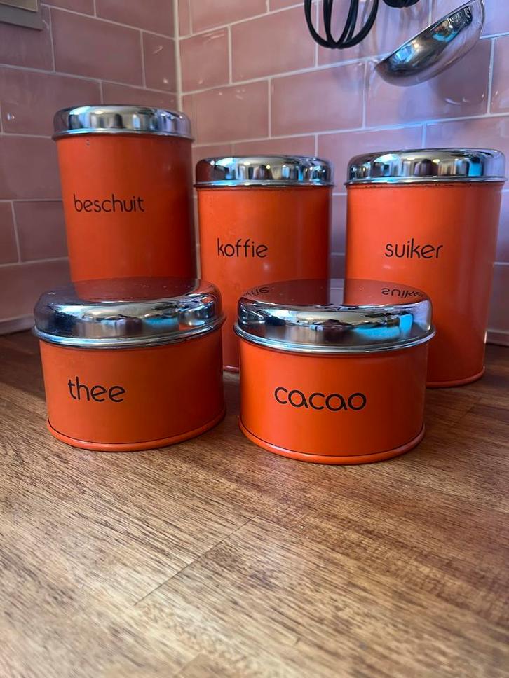 Vintage Blikken Set  Brabantia Oranje, Huis en Inrichting, Keuken | Keukenbenodigdheden, Gebruikt, Ophalen of Verzenden