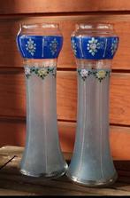 Twee Art Nouveau vazen (vermoedelijk ca. 1900 Frankrijk), Ophalen, Gebruikt, Blauw, Glas
