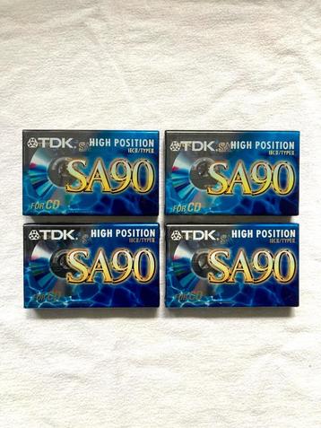 Set van 4x TDK SA C90 cassettebandjes, nieuw in folie beschikbaar voor biedingen