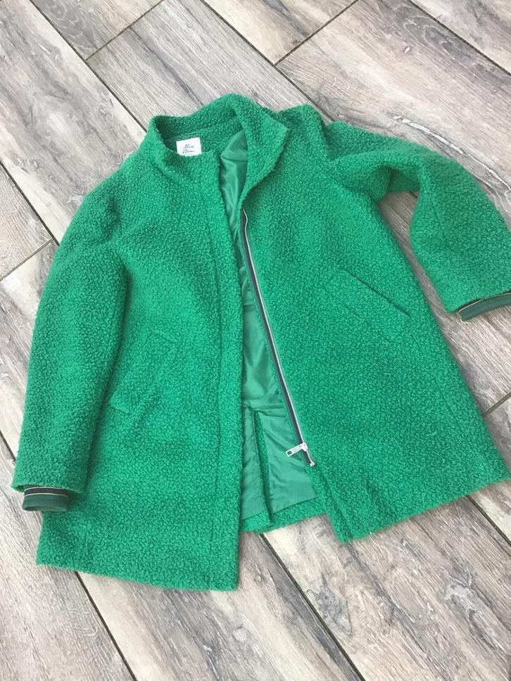 winterjas M: XXXL boucle 40% wol, gevoerd, staande kraag., Kleding | Dames, Grote Maten, Gedragen, Jas of Mantel, Groen, Ophalen of Verzenden
