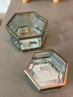 Vintage oude glazen kastjes kistjes sieradendoosjes bewerkt, Antiek en Kunst, Ophalen of Verzenden