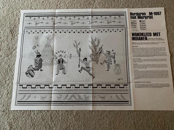 Wandkleed met indianen van Mies Bloch, 1967, Hobby en Vrije tijd, Borduren en Borduurmachines, Patroon, Ophalen of Verzenden