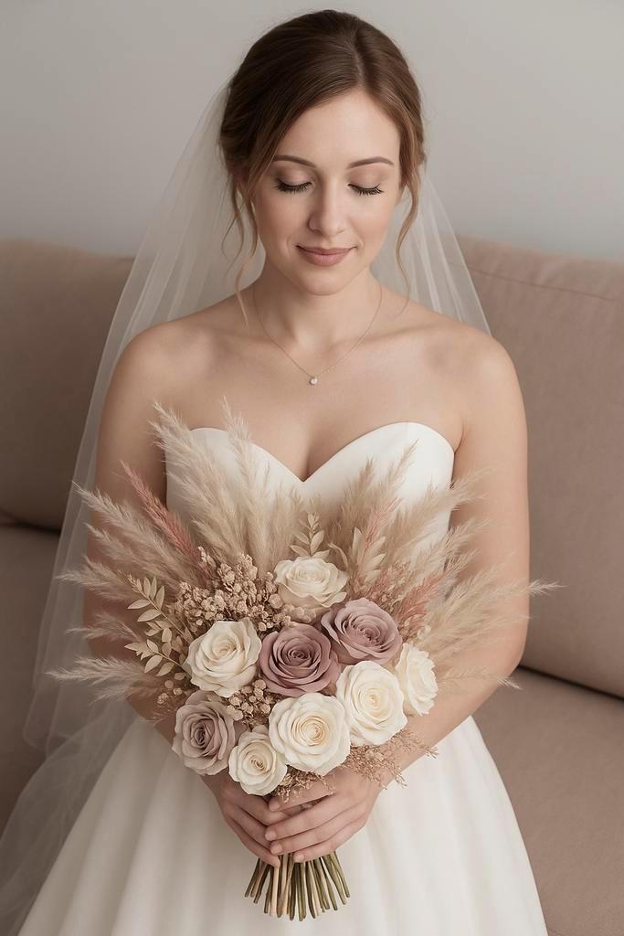 Mooie bruidsboeket droogbloem pampas, Kleding | Dames, Trouwkleding en Trouwaccessoires, Zo goed als nieuw, Accessoires, Ophalen of Verzenden