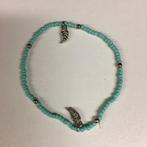 Zelfgemaakte Armband Turquoise met 2 Veren, Ophalen of Verzenden, Zo goed als nieuw, Blauw, Overige materialen