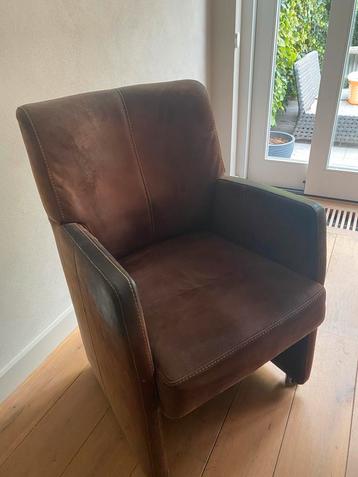 4x Bruine Leren Fauteuils met Wieltjes beschikbaar voor biedingen