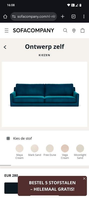 Bankhoes Astha/Anna, Sofa Company, kleur Velour Lux Petro beschikbaar voor biedingen