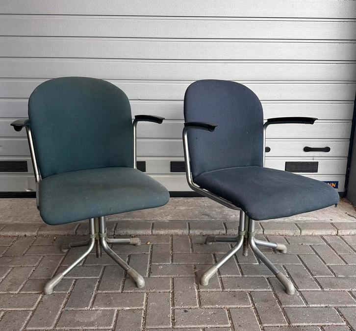 2 Gispen 356 design stoelen bureaustoelen, Huis en Inrichting, Stoelen, Gebruikt, Twee, Blauw, Ophalen