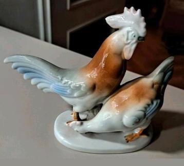 Vintage Porseleinen Haan en Kip Beeldje beschikbaar voor biedingen