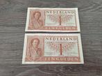 Setje opvolgende biljetten 1 gulden muntbiljet Juliana, 1949, Postzegels en Munten, Bankbiljetten | Nederland, Ophalen of Verzenden