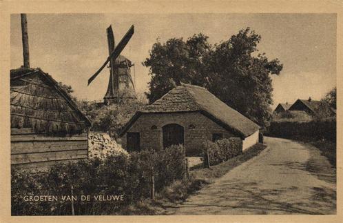 Groeten van de Veluwe - molen dorpsgezicht - ongelopen, Verzamelen, Ansichtkaarten | Nederland, Ongelopen, Gelderland, 1920 tot 1940