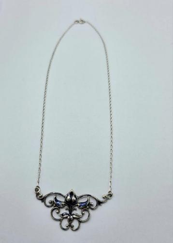 Art Deco Zilveren Ketting Met Blauwe Emaille  beschikbaar voor biedingen