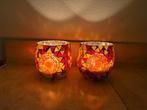 Twee mozaïek waxinelichthouders oranje/rood., Huis en Inrichting, Woonaccessoires | Kandelaars en Kaarsen, Overige materialen