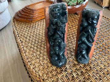 Vintage Afrikaans Houtsnijwerk Set beschikbaar voor biedingen