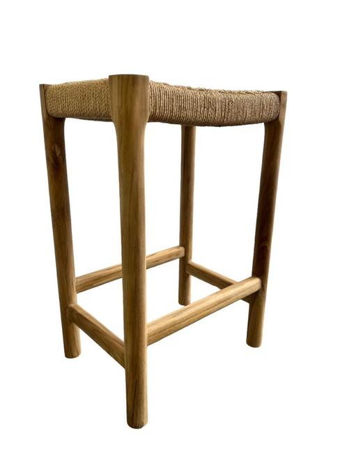 Massief houten barkruk met hand gevlochten zitting, Huis en Inrichting, Barkrukken, Nieuw, 1 kruk, Ophalen