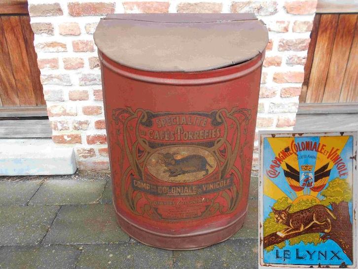 19de eeuws koffieblik (koloniale compagnie Le Lynx), Verzamelen, Blikken, Koffie, Overige merken, Ophalen of Verzenden