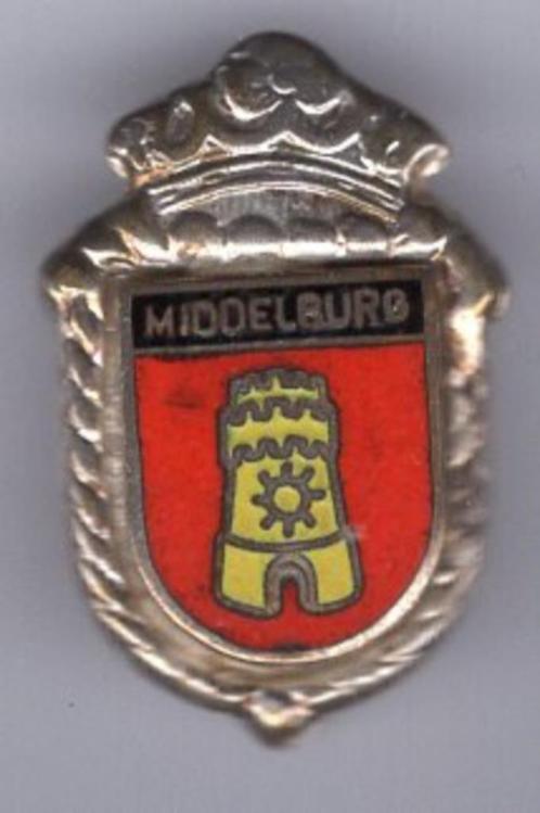 Middelburg email op zilverkleurig wapen speldje ( U_146 ), Verzamelen, Speldjes, Pins en Buttons, Nieuw, Speldje of Pin, Stad of Land