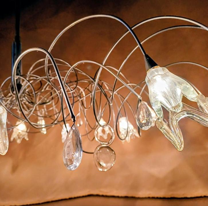 Harco loor design lamp Ice/Flag 15 kristal kelken, asfour, Huis en Inrichting, Lampen | Hanglampen, Zo goed als nieuw, 75 cm of meer