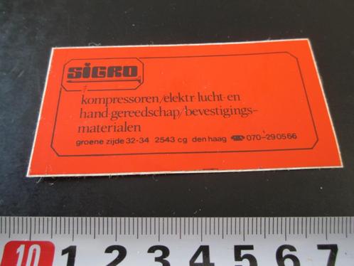 sticker den haag SIGRO kompressoren gereedschap bevestiging, Verzamelen, Stickers, Zo goed als nieuw, Bedrijf of Vereniging, Ophalen