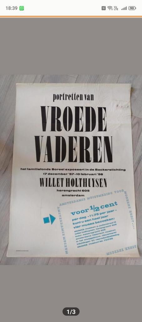 Vintage Tentoonstellingsposter 'Vroede Vaderen' 1958, Verzamelen, Posters, Zo goed als nieuw, Reclame, A1 t/m A3, Rechthoekig Staand