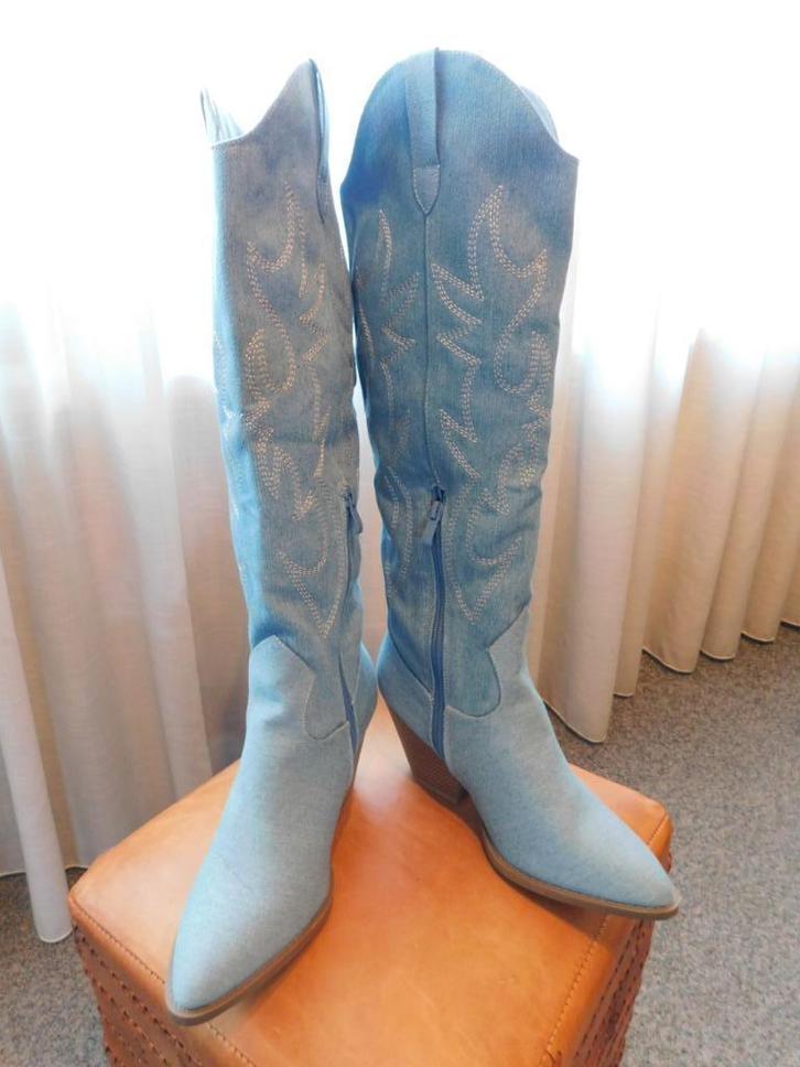 Shein Cowbowlaarzen Jeans, lichtblauw - 38, Kleding | Dames, Schoenen, Gedragen, Hoge laarzen, Blauw, Ophalen of Verzenden